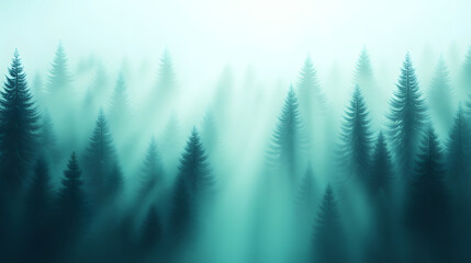 Fototapeta premium Light and Shadow in a Foggy Pine Forest Illustration