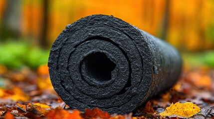 Rolled camping mat with autumn forest.