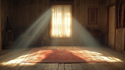 Sunbeams in Rustic Wooden Room.