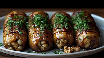 Grilled Eggplant Rolls with Walnuts.