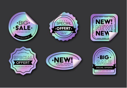 Iridescent Sale Stickers Illustrations Set