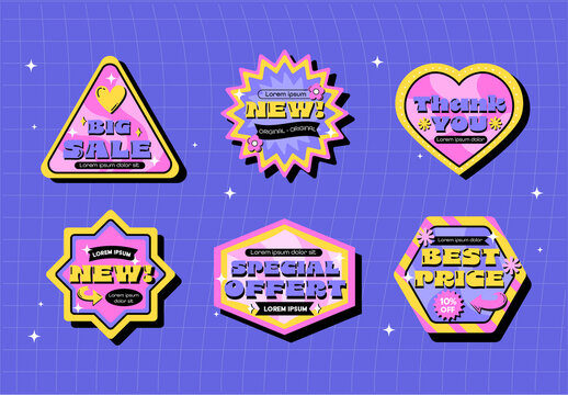 Pink And Yellow Special Offer Sticker Big Sale Illustrations Set