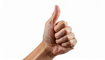 Un pouce vers le haut, signe positif, de réussite , sur un fond blanc.