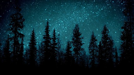 Starry night over the dark forest