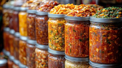 Colorful Jars of Preserved Food.