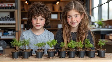 Kids Planting Saplings in Shop.