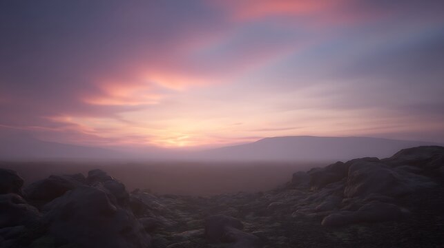 Ethereal sunset over distant mountain range