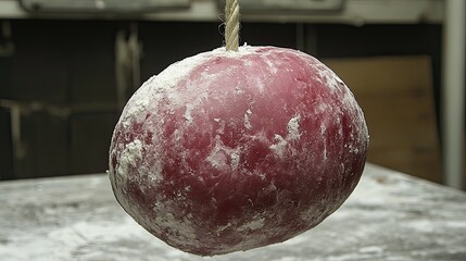Red Ball in Flour with Kitchen Setting.