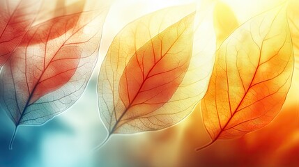 Autumn leaves backlit with sunlit bokeh.