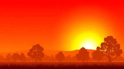 Fototapete Burning sunrise over the autumn landscape © ela