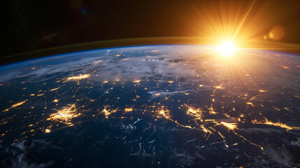 Obraz premium Planet Earth with detailed relief and atmosphere. Blue space background with earth and galaxy.