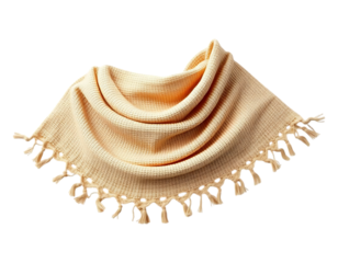 Beige Waffle Knit Shawl with Fringe Detailing