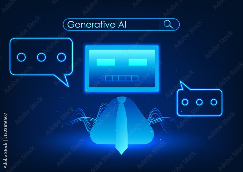 Poster generative ai technology, a robot that processes data to create new content, is an intelligent syste
