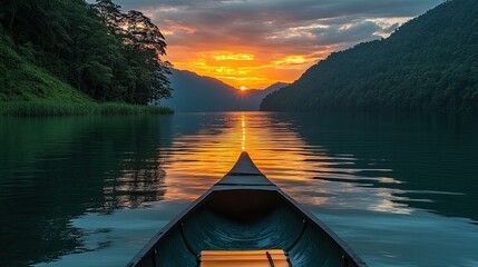 Sunset Canoe Ride with Mountain Lake.
