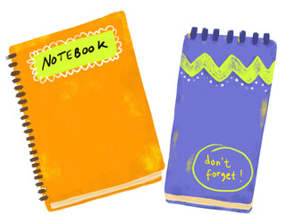 Cute orange purple green neon colors notebook notes books reminder paper message. back to school element ornament kids doodle hand drawn illustration design sticker png clipart