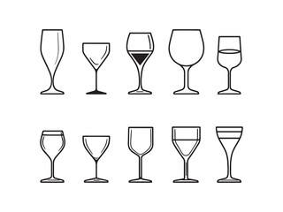 Crystal Wine Glass Minimalist 2D Icon Set