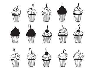 Simple 2D Line Art Cupcake Wrappers Collection