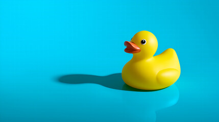 Yellow Duck Toy on Blue Surface Bath time Fun