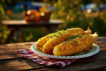 Corn on the cob on paper plate