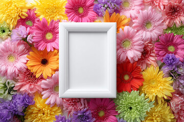 Colorful Gerbera Daisies and White Frame Mockup