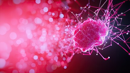 Abstract Pink Network with Glowing Particles and Nodes