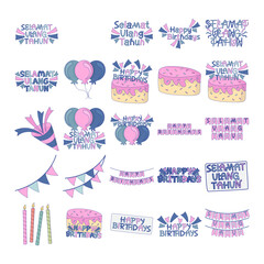 Obraz premium Selamat Ulang Tahun Dan Happy Birthdays Icon Pack