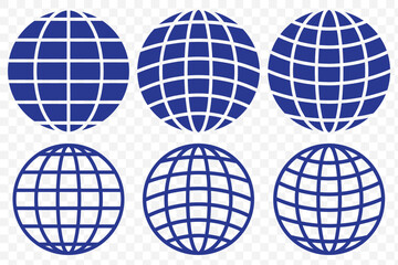 Blue World icon - vector. world web icon www earth globe icons. homepage icon set, earth clip art, globe symbol isolated Transparent background. World globe icon set in different style. EPS 10.