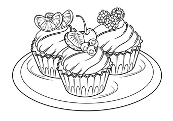 one plate of whipped cream cupcakes with fruit topping