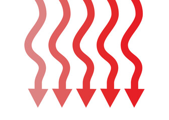 Fototapeta premium 5 red curved arrows falling down representing business decline, trading loss, bad competition, and economic recession