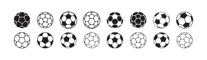 Football ball vector icon set. Soccer balls icons. soccer ball icons, football or soccer ball icon set in different styles, football simple black style, Vector illustration eps 10.