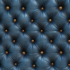 Obraz premium Seamless pattern of luxurious deep blue leather upholstery with classic diamond tufting and gleaming golden buttons. Ideal for sophisticated design backgrounds.