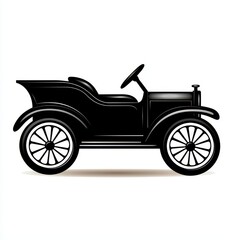 Illustration of a vintage black car on a white background, showcasing the vehicle's classic design and silhouette with intricate details on the