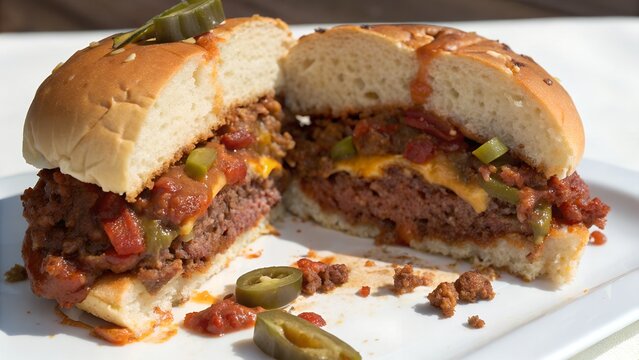 Cut Chili Burger Close Up White Background - Powered by Adobe