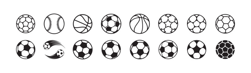 Soccer ball icon set in line style. football simple black style symbol sign for sports apps and website, vector illustration eps 10.