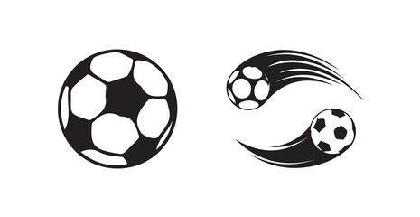 Soccer ball football set icons Symbol ,Flying soccer football ball in movement isolated black vector illustration.