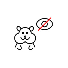 Vector icon of hamster with crossed-out eye, symbolizing hidden pet status, privacy mode, or invisible monitoring. Ideal for pet apps, smart devices, and privacy settings