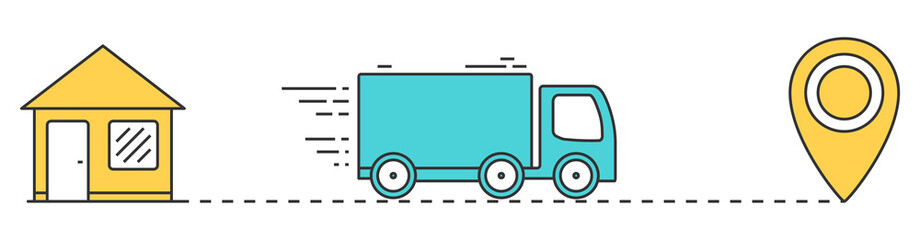 We have moved concept with house, truck and map pin icons