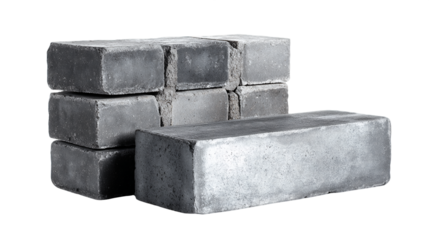 Gray Bricks on Transparent Background: Stacked and Individual Units, PNG