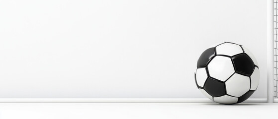 Naklejka premium Realistic soccer ball rests next to goalpost, creating dynamic sports scene