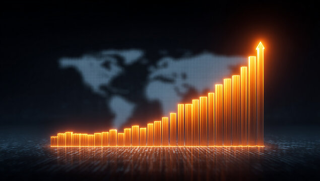 Global Growth Bar Chart With Glowing Orange Bars - Powered by Adobe