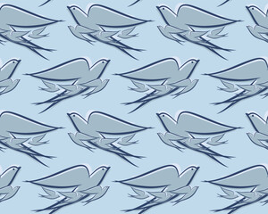 Seamless blue background with swallows.
