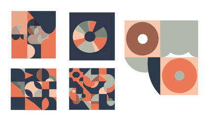 Six Abstract Geometric Pattern Illustrations in Modern Retro Style
