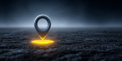Glowing Location Marker On Dark Textured Surface