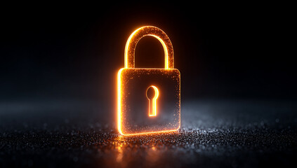Glowing Padlock Icon On Dark Background
