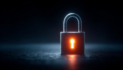 Glowing Padlock With Illuminated Keyhole On Dark Background