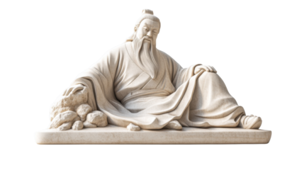 realistic sculpture of Confucius on white background