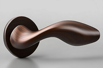A close up of a brown door handle on a gray background showcasing its unique and modern design style