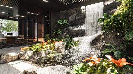 Modern indoor waterfall garden