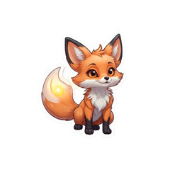 Obraz premium Cute orange fox character sitting and smiling, with a bushy tail on a white background 