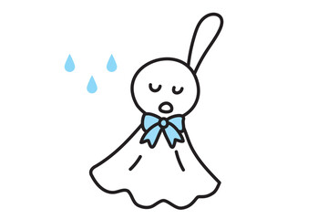 手描きのシンプルなてるてる坊主と雨粒